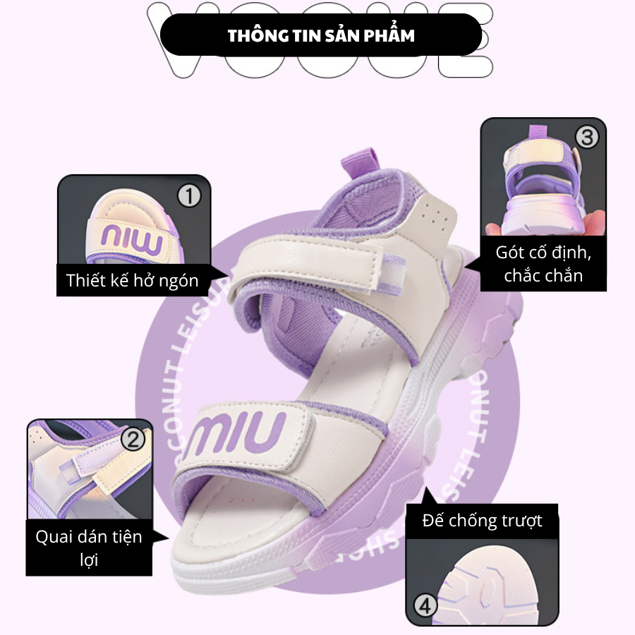 [M062] Dép Sandal Đi Học Bé Gái 3-12 Tuổi, Dép Quai Hậu Chữ Hottrend Phối Màu Xinh Xắn 2 Quai Dán Tiện Lợi TH Kids