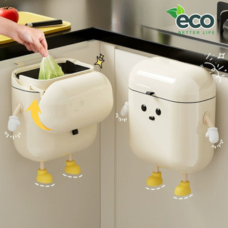 Thùng Rác Treo Tủ Bếp Hoạt Hình Dễ Thương, Thùng Rác Dán Tường Nhà Bếp Nhà Tắm Nắp Lật Thông Minh