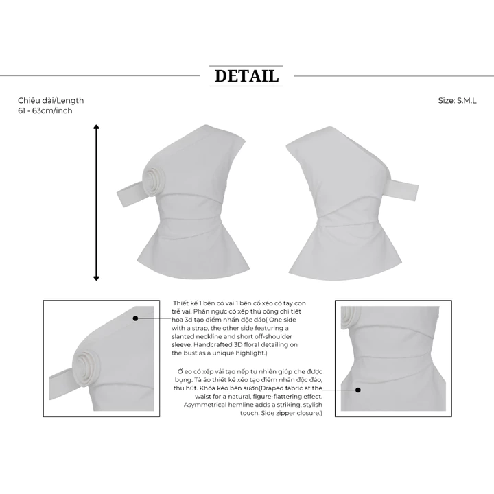 BBSTORE'S Áo Kiểu Tiệc Form Peplum Cổ Xéo Xoắn Hoa 3D Tà Xéo - A4545B