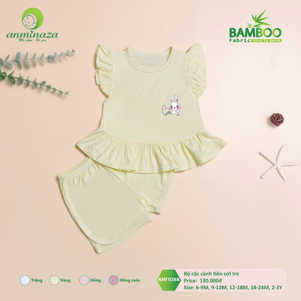 Bộ Cộc Tay Cánh Tiên Cho Bé Gái Vải Sợi Tre Mềm Mịn Thoáng Mát - Hàng Chính Hãng AMI0268