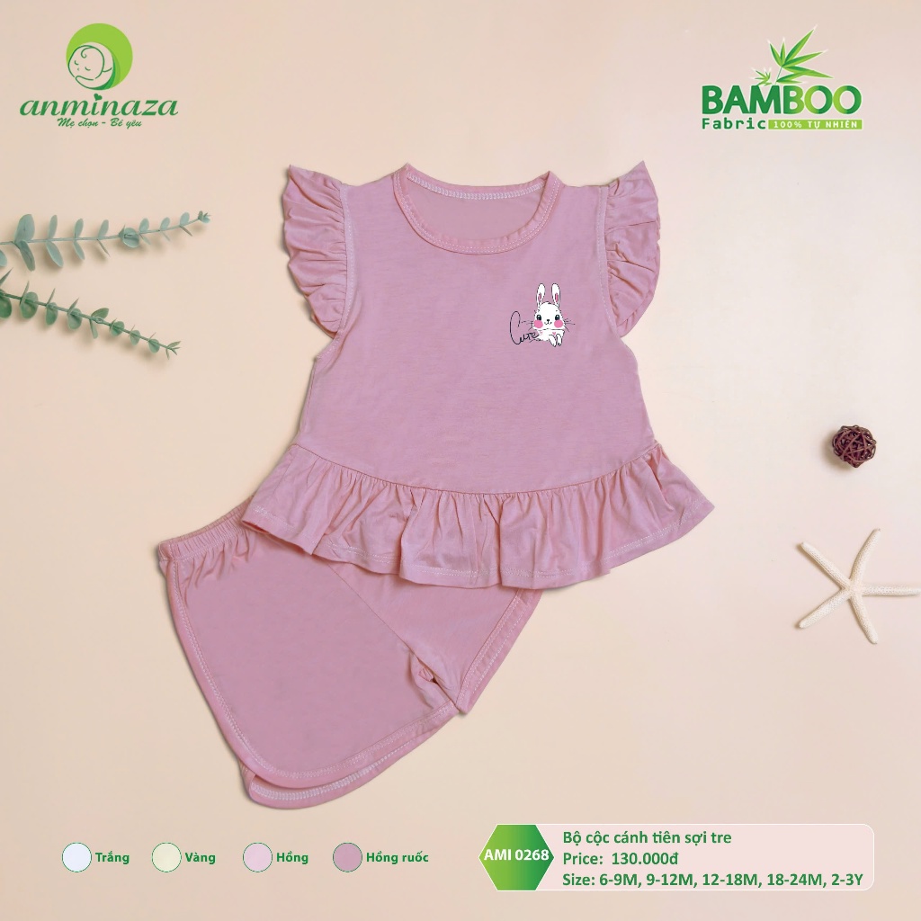 Bộ Cộc Tay Cánh Tiên Cho Bé Gái Vải Sợi Tre Mềm Mịn Thoáng Mát - Hàng Chính Hãng AMI0268