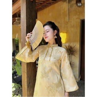 Áo dài cách tân nữ Jn Design 4 tà chất tơ thêu phối nót lua siêu đep JNN STORE J136