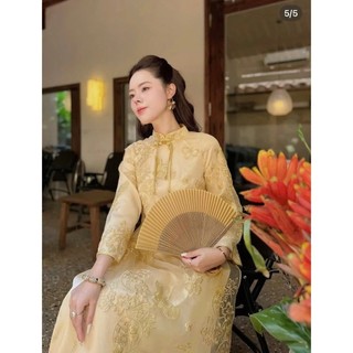 Áo dài cách tân nữ Jn Design 4 tà chất tơ thêu phối nót lua siêu đep JNN STORE J136