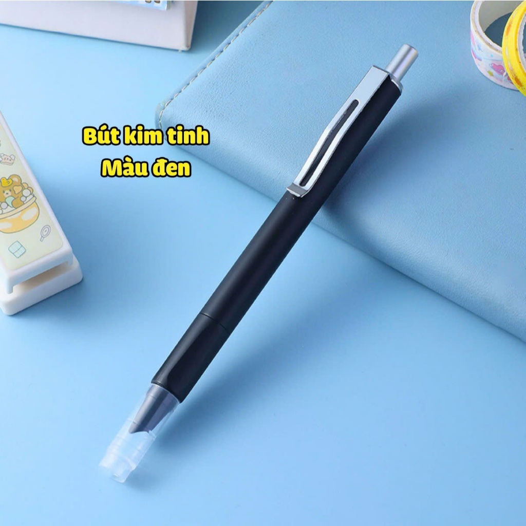 (Hot) Combo Mực+Bút Máy Bấm Kim Tinh Mới  (Tặng ống mực không xóa+pitong hút mực lọ).Nét Chữ 0.38 mm