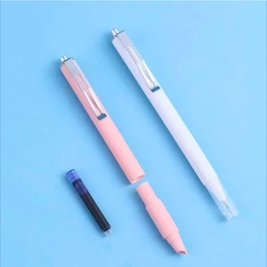 Combo Bút Máy Bấm KT08 - Mỗi bút kèm 1 ống mực không xóa + pistong hút mực lọ, Nét bút 0.38mm viết êm trơn.