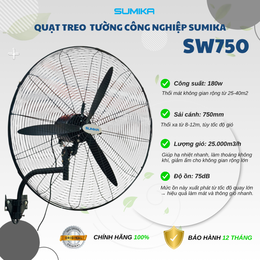 SUMIKA Quạt Treo Công Nghiệp SW750, Công Suất 180W, Lưu Lượng Gió 25.000 m³/h, 3 Tốc Độ | BigBuy360 - bigbuy360.vn