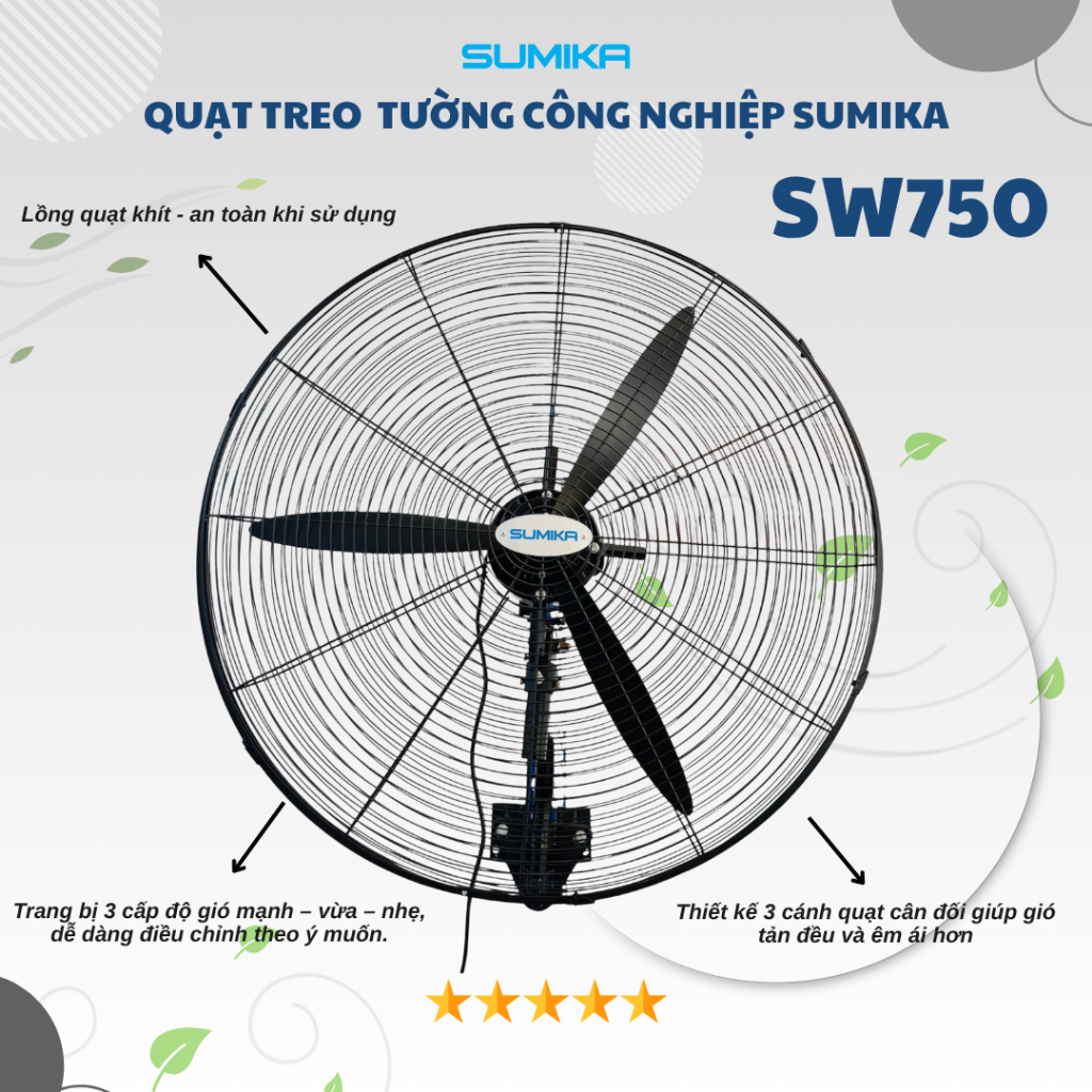 SUMIKA Quạt Treo Công Nghiệp SW750, Công Suất 180W, Lưu Lượng Gió 25.000 m³/h, 3 Tốc Độ | BigBuy360 - bigbuy360.vn