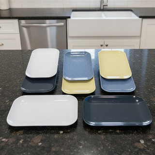 Khay (dĩa) đựng khăn lạnh hình chữ nhật nhựa Melamine màu đen/trắng/nâu/đá xanh - Phương Trang