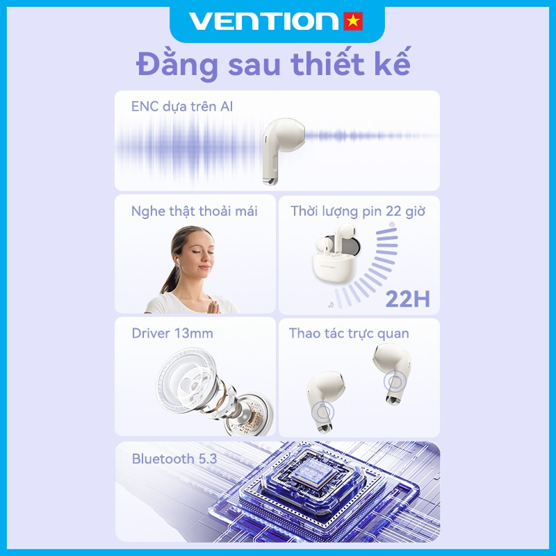 Tai Nghe Kẹp Freeclip Vention, Bluetooth V6.0, Sạc USB-C, Loa Kép Dynamic, Chống Nước, Pin Tới 25H