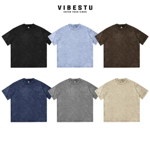 Áo Thun Trơn Wash Local Brand VIBESTU , Áo Thun Boxy Form Rộng Unisex 260Gsm 100% Cotton