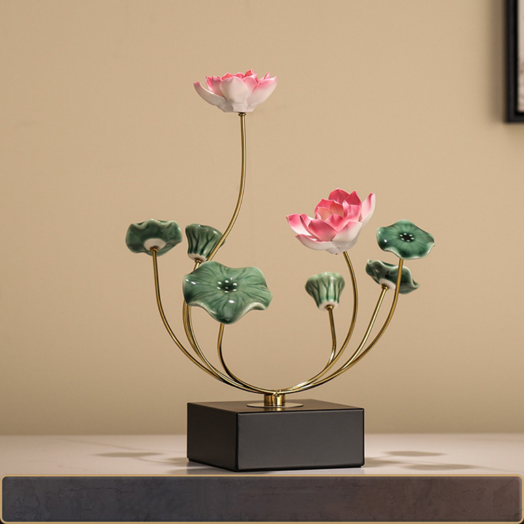 Decor hoa sen sứ trắng trang trí nhà cửa, quà tặng, tân gia, trang trí kệ tivi, tủ,bàn