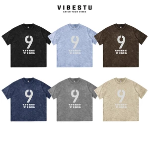 Áo Thun Wash Local Brand VIBESTU " 9 Vibe " , Áo Thun Boxy Form Rộng Unisex 260Gsm 100% Cotton