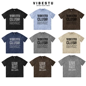 Áo Thun Wash Local Brand VIBESTU " LIVE FAST & CLUBB " , Áo Thun Boxy Form Rộng Unisex 260Gsm 100% Cotton