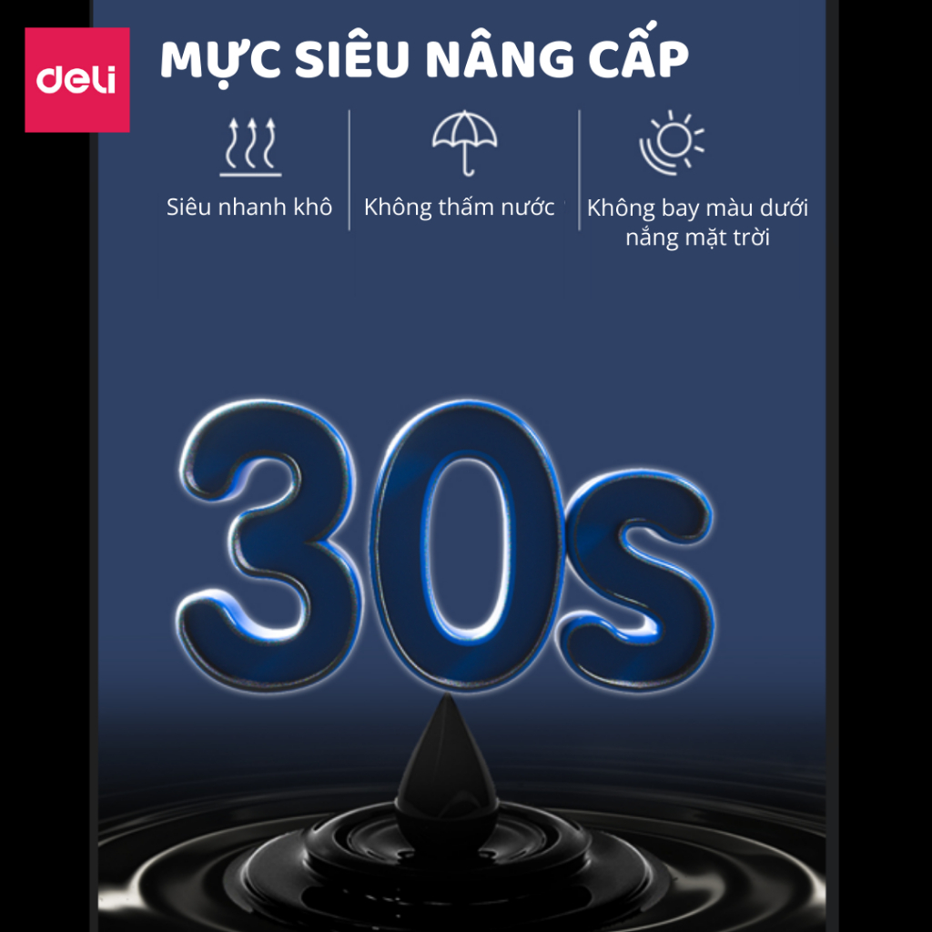 Bút dạ dầu hai đầu Deli Mực nhanh khô, chống nước, viết trên giấy, gỗ, kim loại