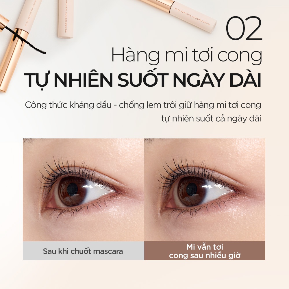Chuốt Mi Đầu Cọ Mảnh B.O.M Wonderproof Mascara Slim - 4,5G