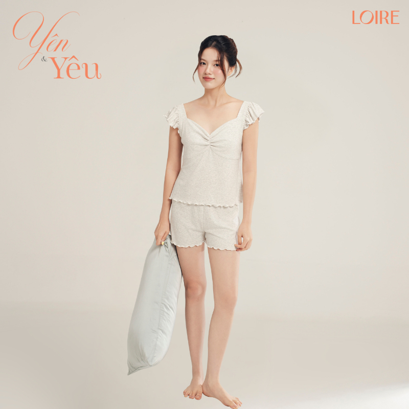 [YÊN&YÊN]Đồ Ngủ Nữ Loire FDMN250327 Chất Cotton Dáng Tay Cánh Tiên, Cổ Tim Nhún