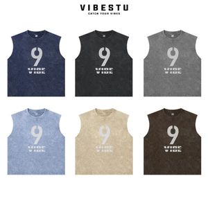 Áo Wash Tanktop Local Brand VIBESTU " Tanktop Số 9 " Form Big Boxy Unisex 260Gsm Cotton Đã Xử Lý Co Rút