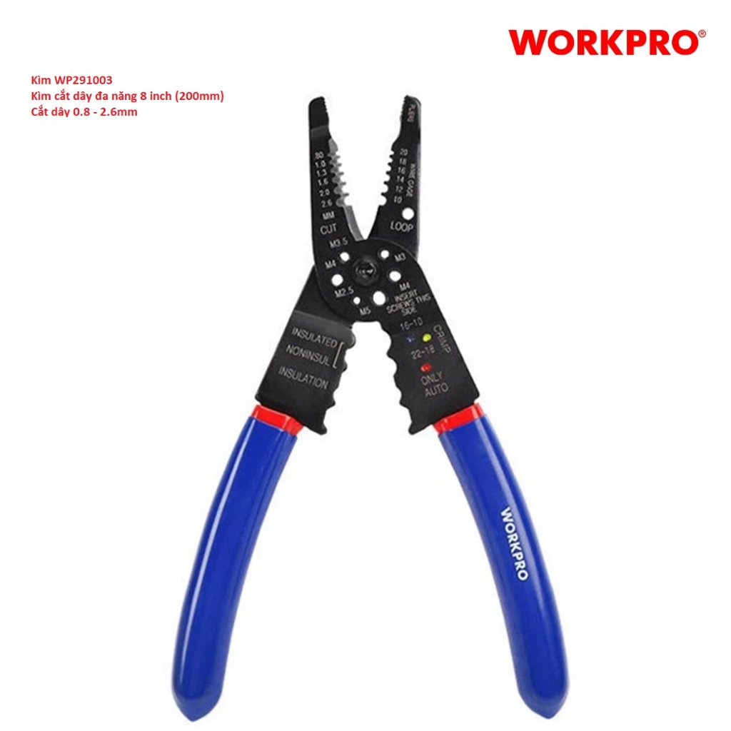 Kìm tuốt dây đa năng WORKPRO WP291002 - 150mm, WP291003 - 200mm, WP291004 - 178mm - Hàng chuẩn chính hãng