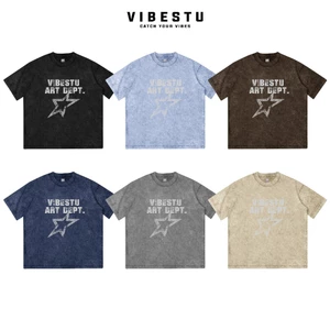 Áo Thun Wash Local Brand VIBESTU " WASH ART DEPT " , Áo Thun Boxy Form Rộng Unisex 260Gsm 100% Cotton