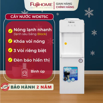 Cây nước nóng lạnh 3 vòi FUJIHOME WD.675C Trắng Nhập Khẩu, Máy nước nóng lạnh khóa an toàn trẻ em lạnh sâu bình úp