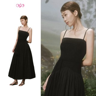 Đầm OLV xòe hai dây đi tiệc cổ vuông Black Strappy Pleated Belted Maxi Dress sang trọng thanh lịch