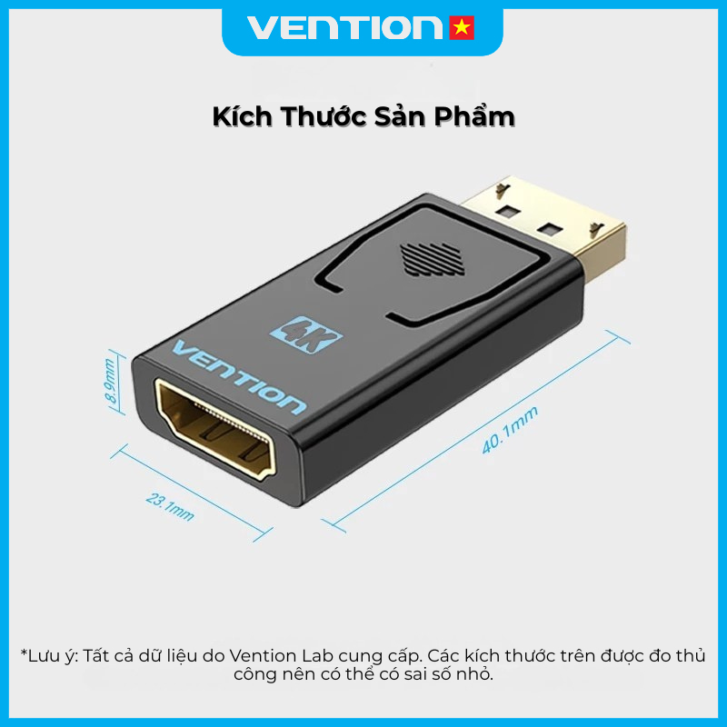 Đầu Chuyển DisplayPort Sang HDMI Vention Hỗ Trợ Độ Phân Giải 1080p 60Hz, Đầu Mạ Vàng Vỏ PVC Bền Chắc Hình Ảnh Sắc Nét