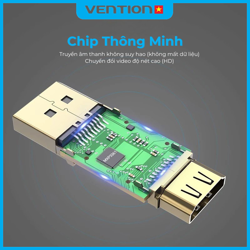 Đầu Chuyển DisplayPort Sang HDMI Vention Hỗ Trợ Độ Phân Giải 1080p 60Hz, Đầu Mạ Vàng Vỏ PVC Bền Chắc Hình Ảnh Sắc Nét