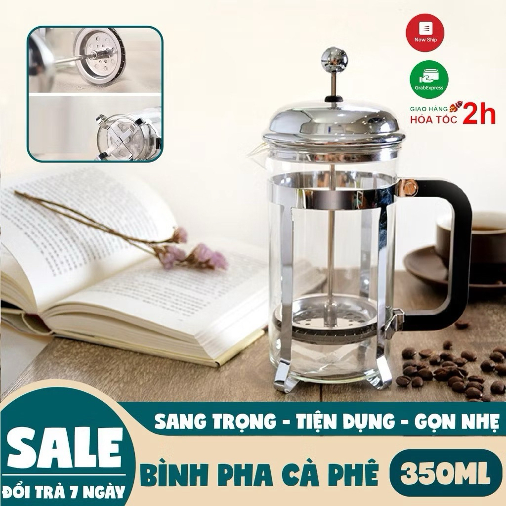 Bình Pha cà phê Nén Kiểu Pháp Nhiều Dung Tích Tặng kèm Thìa Nhựa Đong Cafe Tiện Dụng hk ntt95