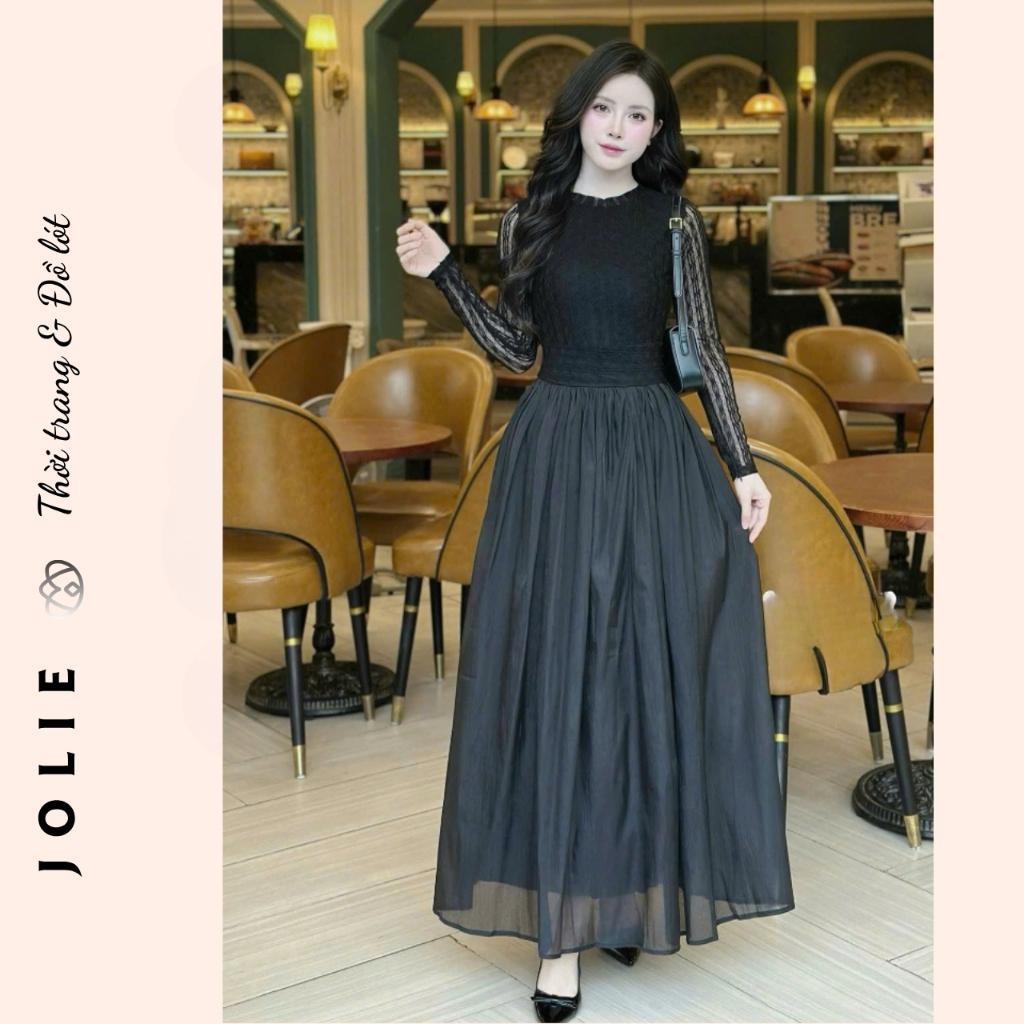 Đầm Maxi Dáng Dài Tay Ren JOLIE - Nét Quyến Rũ Huyền Bí và Thanh Lịch