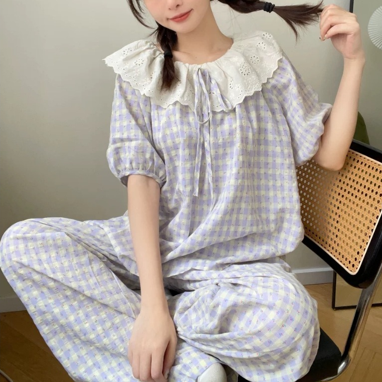 Bộ Đồ Ngủ Nữ Pijama Tay Ngắn Quần Dài Thắt Nơ Dễ Thương BIG SIZE Form Rộng Mặc Nhà Cao Cấp – PONA