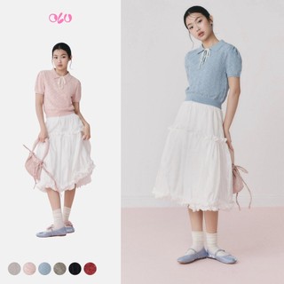 Áo len OLV cột nơ tay ngắn ngọt ngào dễ thương Binna nhiều màu phù hợp đi chơi đi làm