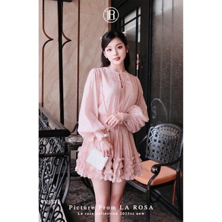 Váy Tơ Hoa Hồng Dài Tay Tiểu Thư LA ROSA Dáng Xoè Ngắn Mặc 4 Mùa Nhẹ Nhàng, Thanh Lịch V1371