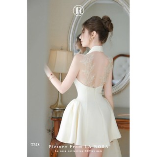Đầm Cổ Yếm Dự Tiệc, Sinh Nhật Sang Chảnh LA ROSA Chất Chéo Rubi Phối Ren Dáng Xoè Tôn Dáng T248-SX