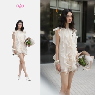 Đầm OLV suông ngắn bèo nhún tầng nữ tính Demetra phù hợp đi cà phê đi chơi