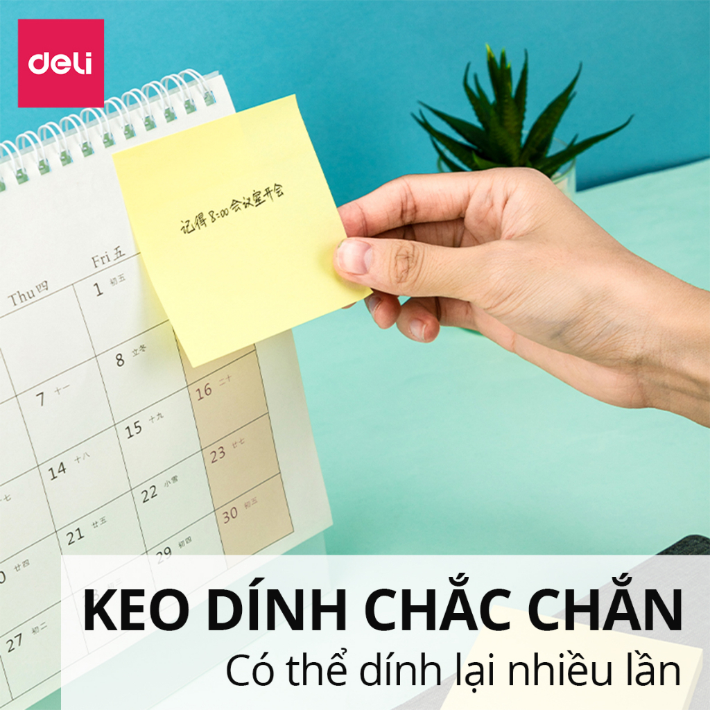 Set 100 Giấy Note Deli – Vuông, Màu Vàng, Dán Tiện Lợi, Chất Lượng Cao