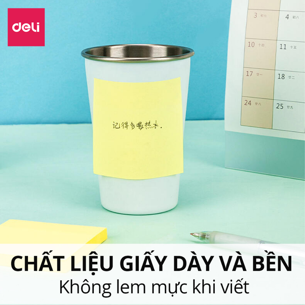 Set 100 Giấy Note Deli – Vuông, Màu Vàng, Dán Tiện Lợi, Chất Lượng Cao