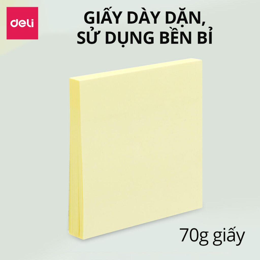 Set 100 Giấy Note Deli – Vuông, Màu Vàng, Dán Tiện Lợi, Chất Lượng Cao