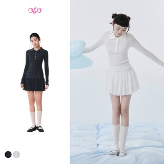 Set OLV áo và chân váy len polo dễ thương Ribbed Knit Heart Button Set phù hợp đi chơi