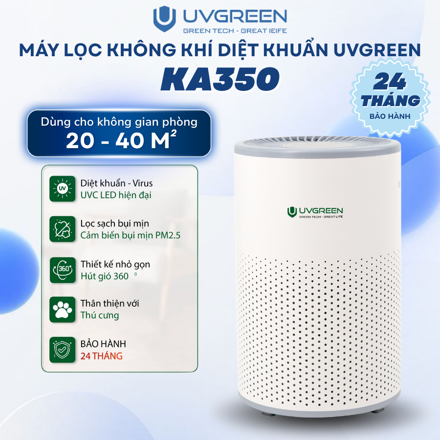 Máy Lọc Không Khí Diệt Khuẩn UVGREEN KA350 | Dùng cho phòng 40m2, Công ...