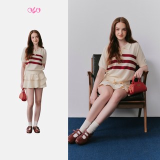 Áo len OLV cổ polo năng động trẻ trung họa tiết sọc ngang Calais basic dễ phối đi học đi làm