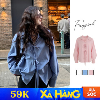 Áo sơ mi tay dài Forgirl sơ mi kiểu nữ buộc nơ cổ ve dáng rộng cá tính Giấy HDSD T124