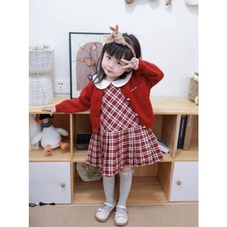𝑨𝒑𝒓𝒊𝒍 𝒃𝒆́𝒃𝒆́ - CHERRYCOCO Tổng hợp Set Váy Caro Bé Gái Kèm Áo Cardigan Len Đỏ đi chơi Noel, Tết
