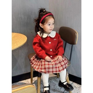 𝑨𝒑𝒓𝒊𝒍 𝒃𝒆́𝒃𝒆́ - CHERRYCOCO Tổng hợp Set Váy Caro Bé Gái Kèm Áo Cardigan Len Đỏ đi chơi Noel, Tết