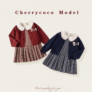 𝑨𝒑𝒓𝒊𝒍 𝒃𝒆́𝒃𝒆́ - CHERRYCOCO Tổng hợp Set Váy Caro Bé Gái Kèm Áo Cardigan Len Đỏ đi chơi Noel, Tết