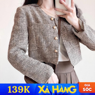 Áo khoác dạ kẻ tweed dáng croptop Forgirl áo khoác form tiểu thư dáng ngắn T039