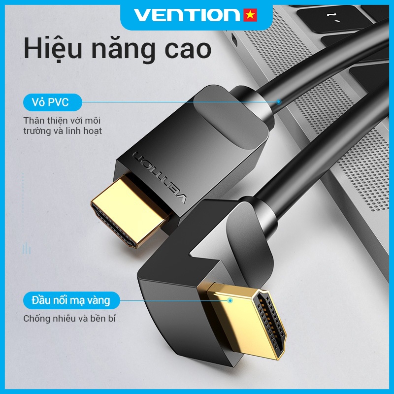 Cáp HDMI 2.0 4K Vention Góc 90/270 Độ, Đầu Nối Mạ Vàng, Vỏ Bọc PVC Bền Chắc Cho PS4 Laptop TV Đồng Bộ Hóa Âm Thanh HA