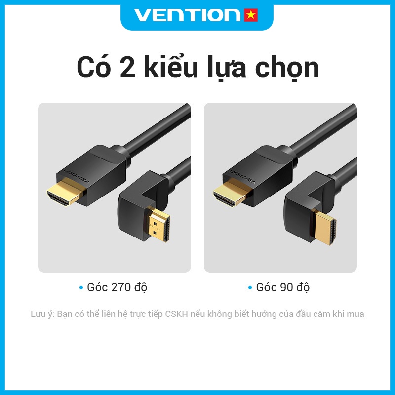 Cáp HDMI 4K 60Hz Vention – Góc Vuông 90 Độ, Đầu Mạ Vàng, Vỏ PVC Chống Nhiễu Độ Bền Cao