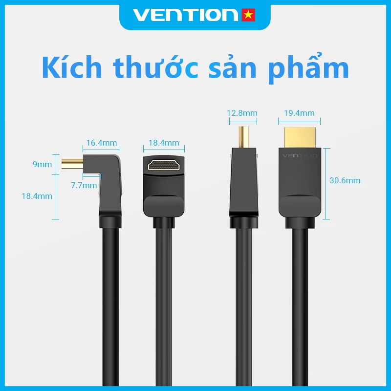 Cáp HDMI 4K 60Hz Vention – Góc Vuông 90 Độ, Đầu Mạ Vàng, Vỏ PVC Chống Nhiễu Độ Bền Cao