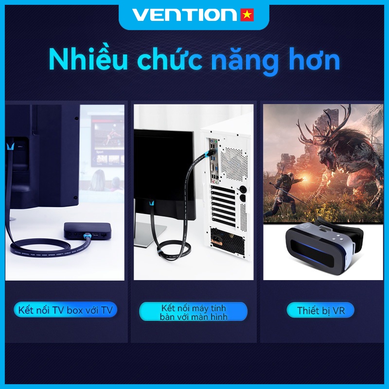Dây Cáp HDMI Vention Hỗ Trợ 4K 60Hz Truyền Video Âm Thanh Sắc Nét, Kết Nối TV, Máy Tính, Màn Hình Hình Ảnh Siêu Thực