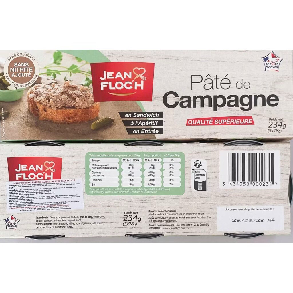 [Date 2028] PATE CAMPAGNE/FOIE (78gx3) JEAN FLOC’H 234g
